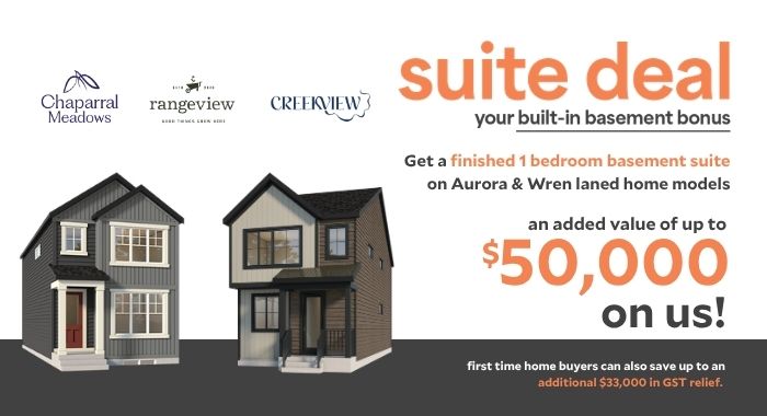 For a limited time, Baywest Homes is offering a free 1-bedroom basement suite with the purchase of our two most popular laned home models: The Aurora and The Wren.   That’s up to $50,000 of value included in your new home! 