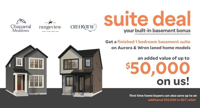 For a limited time, Baywest Homes is offering a free 1-bedroom basement suite with the purchase of our two most popular laned home models: The Aurora and The Wren.   That’s up to $50,000 of value included in your new home! 
